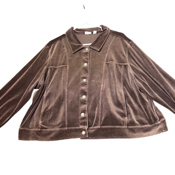 Cato Velour Button Front Jacket Womens 22-24W Brown Plus Size Casual Boho Fall - Picture 2 of 15